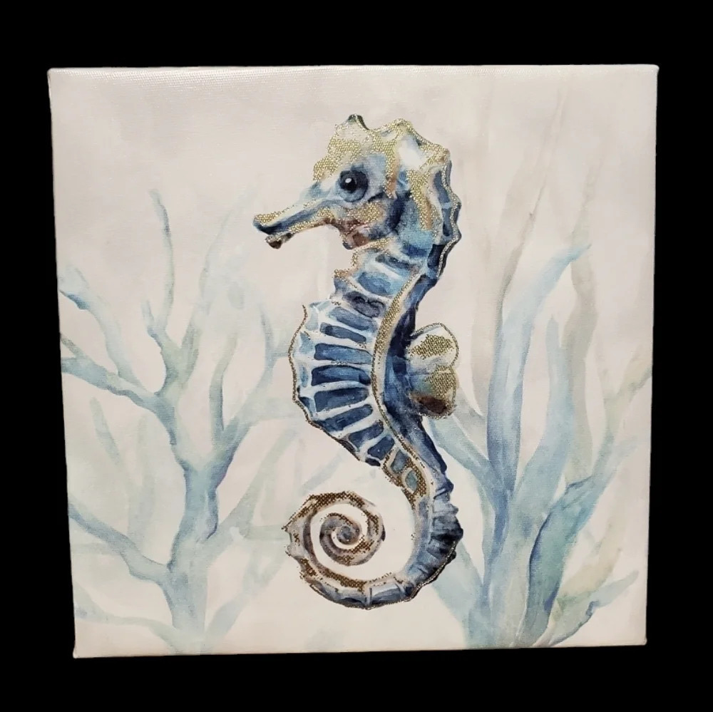 NEW Ocean Seahorse Canvas Art Home Hanging Wall Decor Coastal Beach House